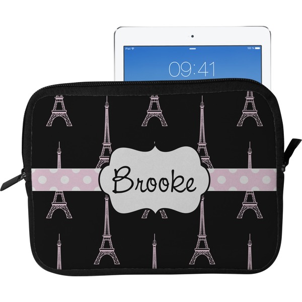 Custom Black Eiffel Tower Tablet Case / Sleeve - Large (Personalized)