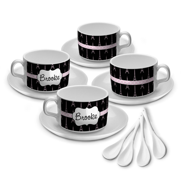 Custom Black Eiffel Tower Tea Cup - Set of 4 (Personalized)