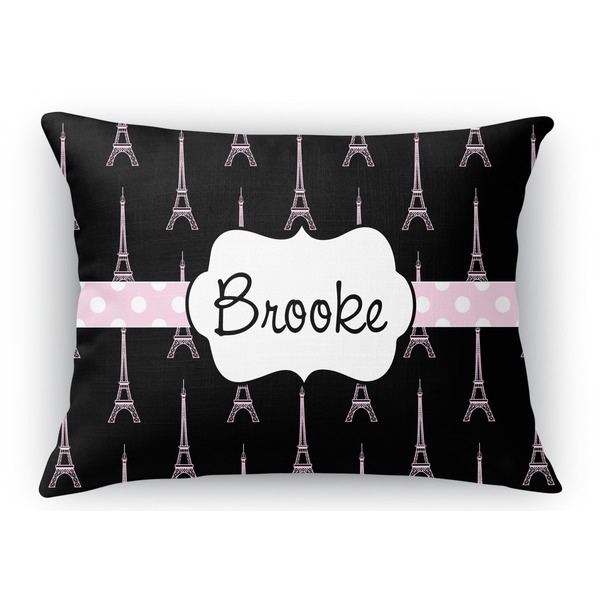 Custom Black Eiffel Tower Rectangular Throw Pillow Case (Personalized)