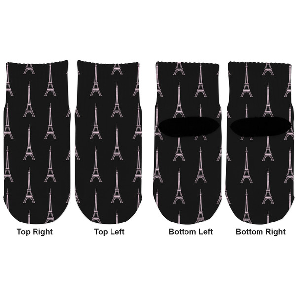 Black Eiffel Tower Toddler Ankle Socks - Double Pair - Front and Back - Apvl