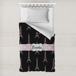Black Eiffel Tower Toddler Duvet Cover w/ Name or Text