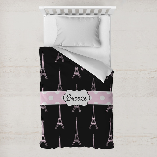 Custom Black Eiffel Tower Toddler Duvet Cover w/ Name or Text