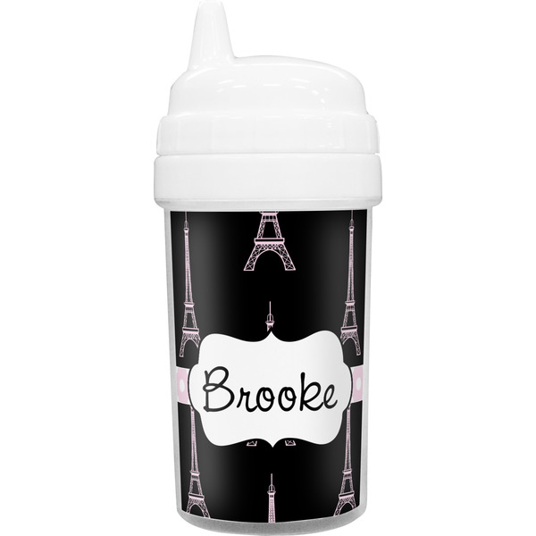 Custom Black Eiffel Tower Toddler Sippy Cup (Personalized)