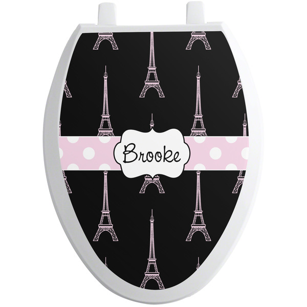 Custom Black Eiffel Tower Toilet Seat Decal - Elongated (Personalized)