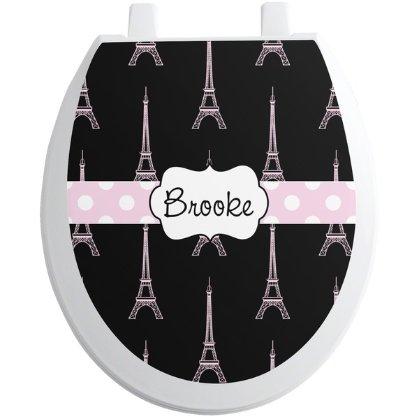 Custom Black Eiffel Tower Toilet Seat Decal - Round (Personalized)