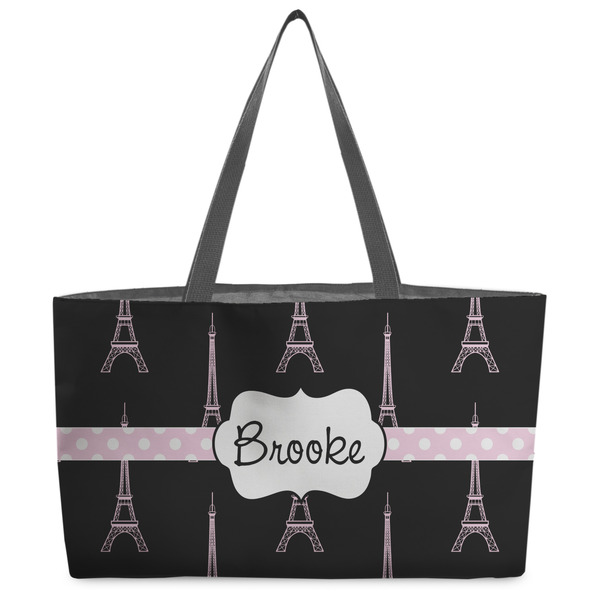 Custom Black Eiffel Tower Beach Totes Bag - w/ Black Handles (Personalized)