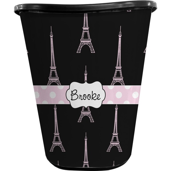 Custom Black Eiffel Tower Waste Basket - Double Sided (Black) (Personalized)