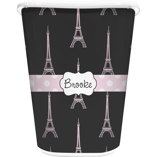Custom Black Eiffel Tower Waste Basket - Single Sided (White) (Personalized)