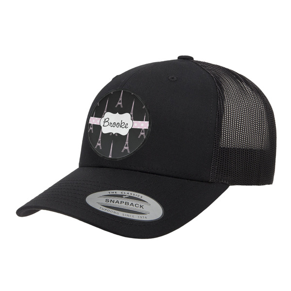 Custom Black Eiffel Tower Trucker Hat - Black (Personalized)
