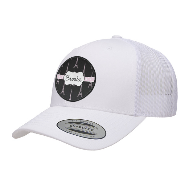 Custom Black Eiffel Tower Trucker Hat - White (Personalized)