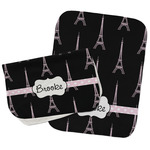 Black Eiffel Tower Burp Cloths - Fleece - Set of 2 w/ Name or Text
