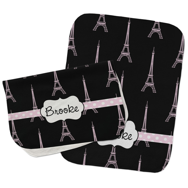Black Eiffel Tower Two Rectangle Burp Cloths - Open & Folded
