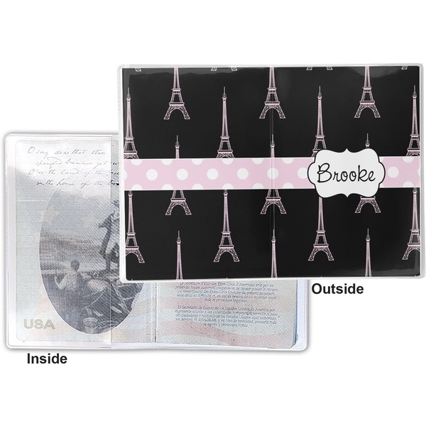 Black Eiffel Tower Vinyl Passport Holder - Flat Front and Back
