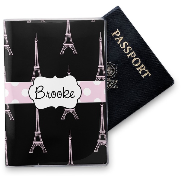 Custom Black Eiffel Tower Vinyl Passport Holder (Personalized)