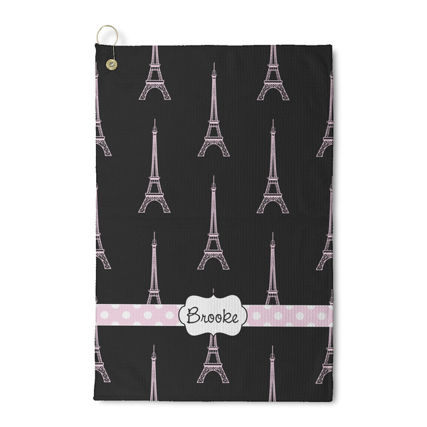 Custom Black Eiffel Tower Waffle Weave Golf Towel (Personalized)