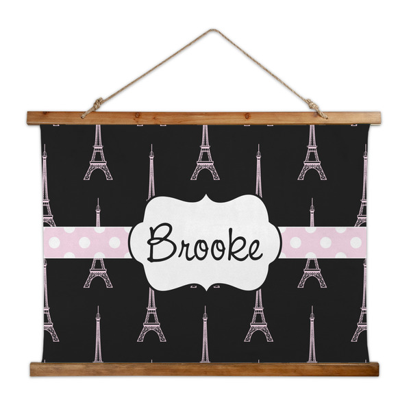 Custom Black Eiffel Tower Wall Hanging Tapestry - Wide (Personalized)