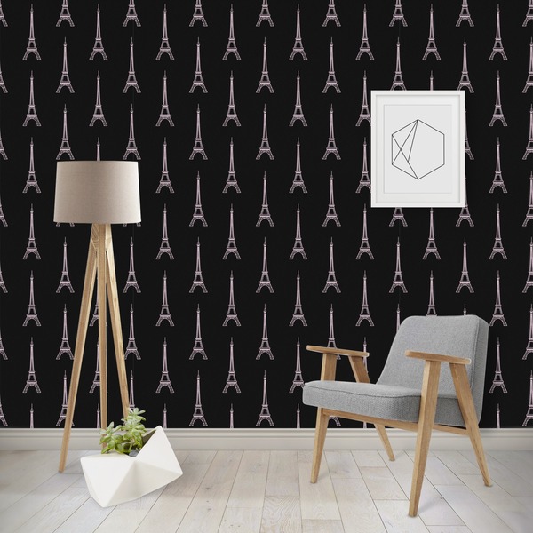 Custom Black Eiffel Tower Wallpaper & Surface Covering (Water Activated - Removable)