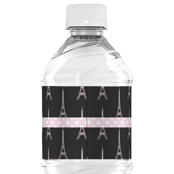 Black Eiffel Tower Water Bottle Label - Back View