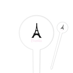 Black Eiffel Tower 4" Round Plastic Food Picks - White - Single Sided (Personalized)