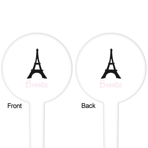 Black Eiffel Tower White Plastic 4" Food Pick - Round - Double Sided - Front & Back