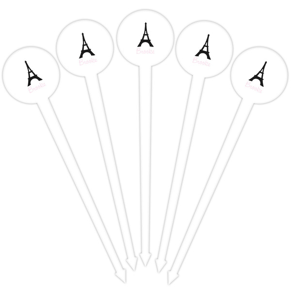 Black Eiffel Tower White Plastic 4" Food Pick - Round - Fan View