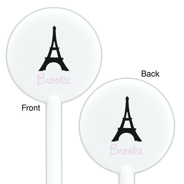 Black Eiffel Tower White Plastic 5.5" Stir Stick - Double Sided - Round - Front & Back