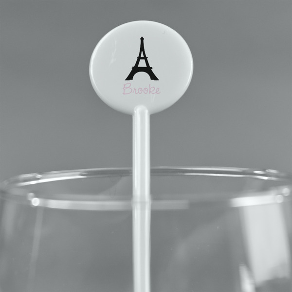 Black Eiffel Tower White Plastic 5.5" Stir Stick - Round - Main