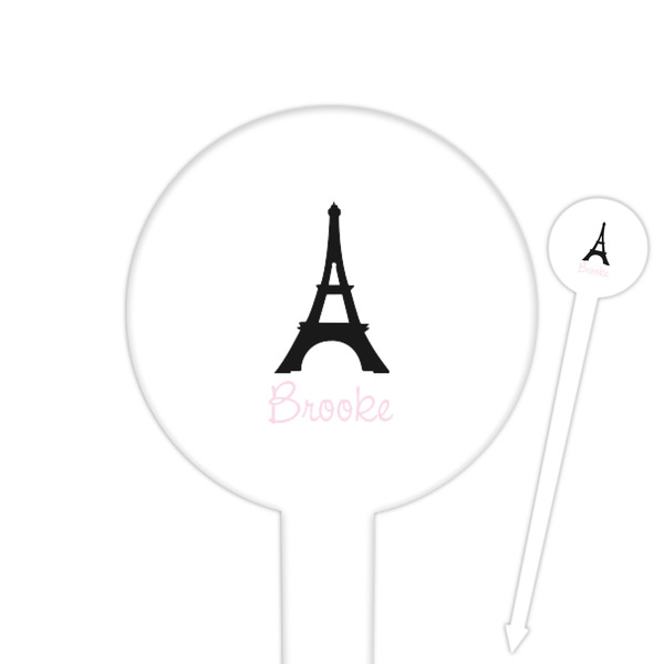 Custom Black Eiffel Tower 6" Round Plastic Food Picks - White - Single Sided (Personalized)