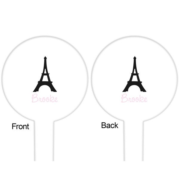 Black Eiffel Tower White Plastic 6" Food Pick - Round - Double Sided - Front & Back