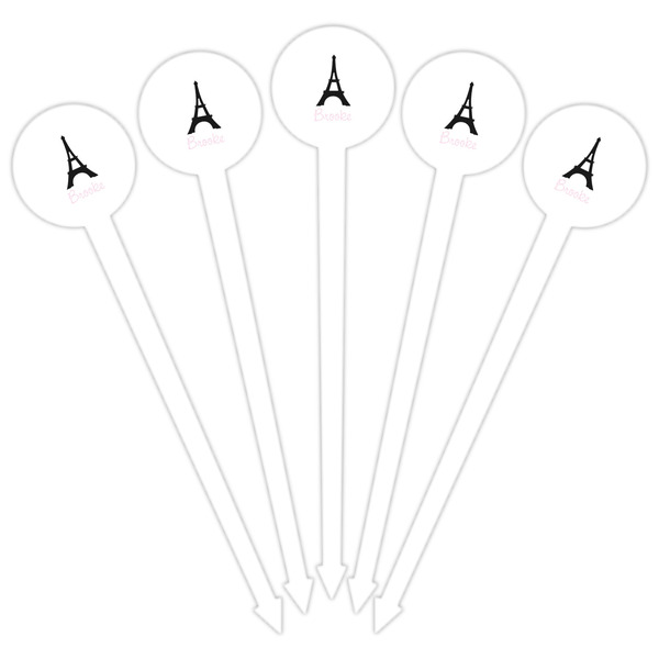 Black Eiffel Tower White Plastic 6" Food Pick - Round - Fan View