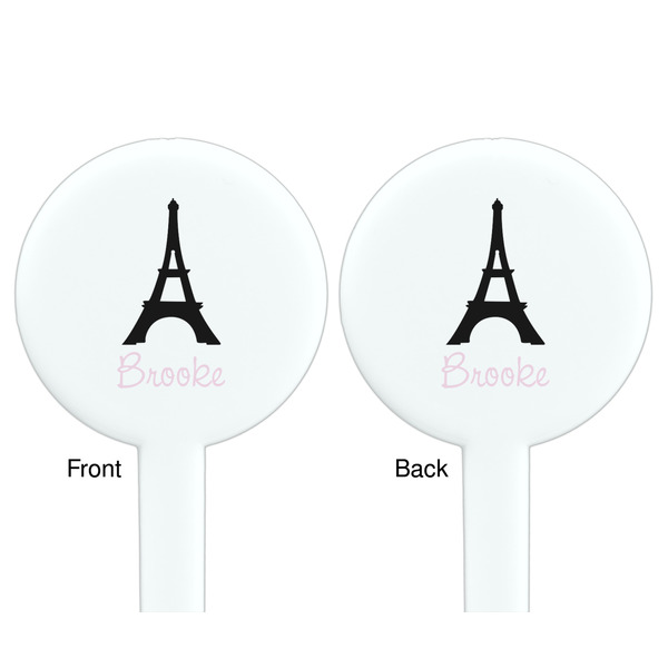 Black Eiffel Tower White Plastic 7" Stir Stick - Double Sided - Round - Front & Back