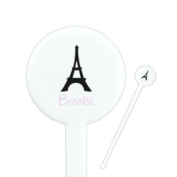Black Eiffel Tower 7" Round Plastic Stir Sticks - White - Single Sided (Personalized)