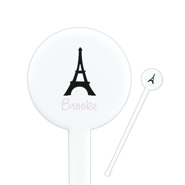 Custom Black Eiffel Tower Round Plastic Stir Sticks (Personalized)
