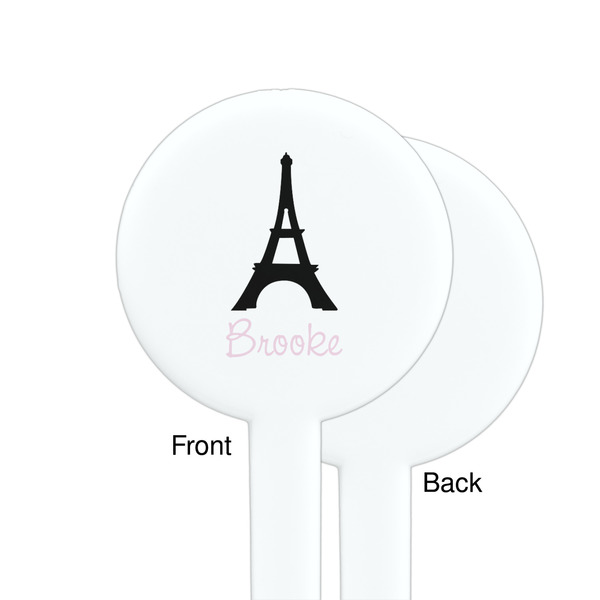 Black Eiffel Tower White Plastic 7" Stir Stick - Single Sided - Round - Front & Back