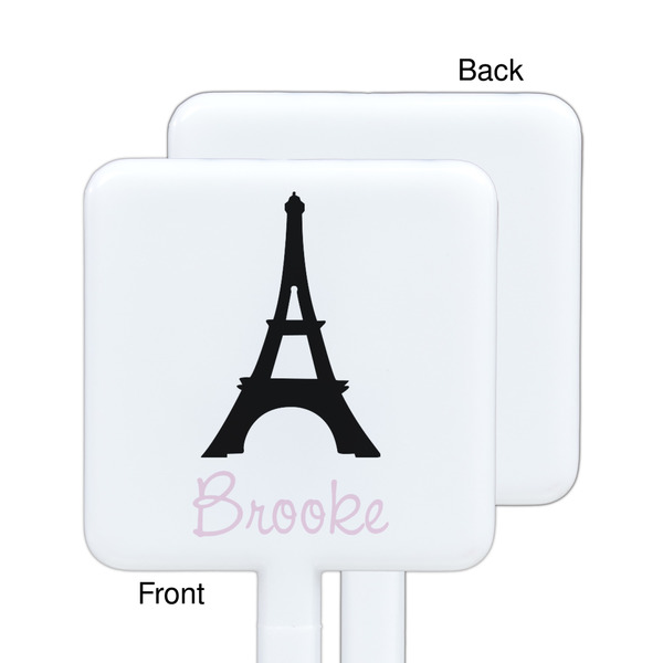 Black Eiffel Tower White Plastic Stir Stick - Single Sided - Square - Approval