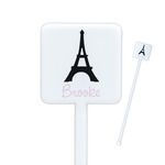 Black Eiffel Tower Square Plastic Stir Sticks - Single Sided (Personalized)