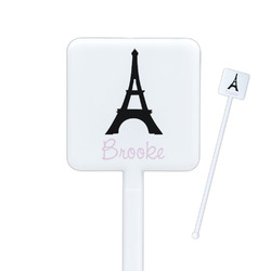 Black Eiffel Tower Square Plastic Stir Sticks - Double Sided (Personalized)