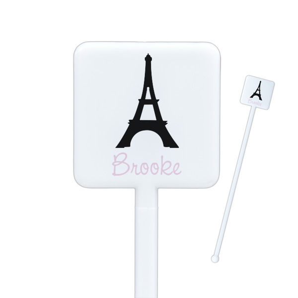 Custom Black Eiffel Tower Square Plastic Stir Sticks (Personalized)