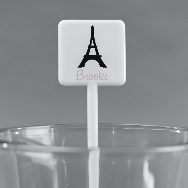 Black Eiffel Tower White Plastic Stir Stick - Square - Main