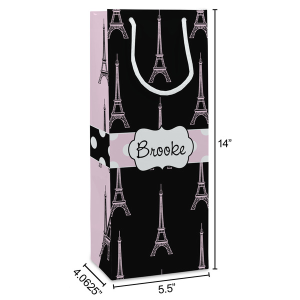 Black Eiffel Tower Wine Gift Bag - Dimensions