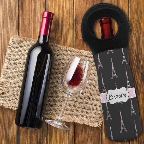 Black Eiffel Tower Wine Tote Bag - FLATLAY