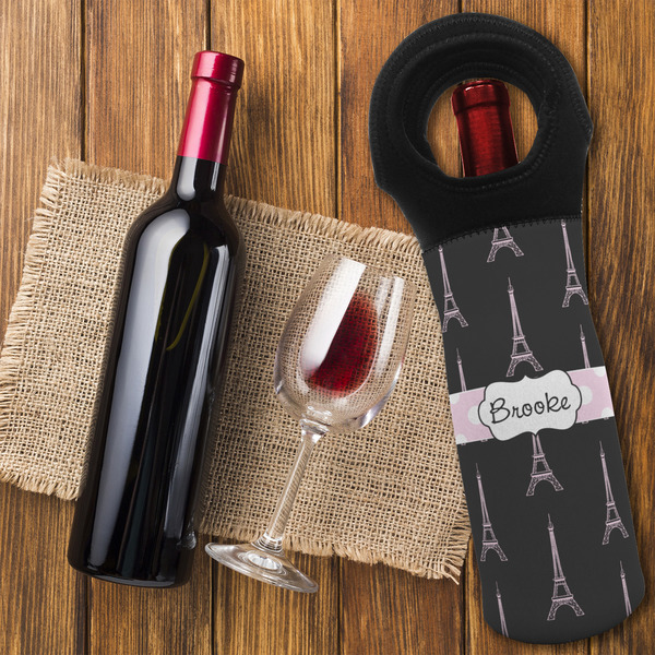 Black Eiffel Tower Wine Tote Bag - FLATLAY