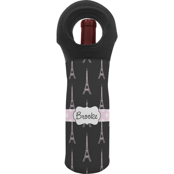 Custom Black Eiffel Tower Wine Tote Bag (Personalized)