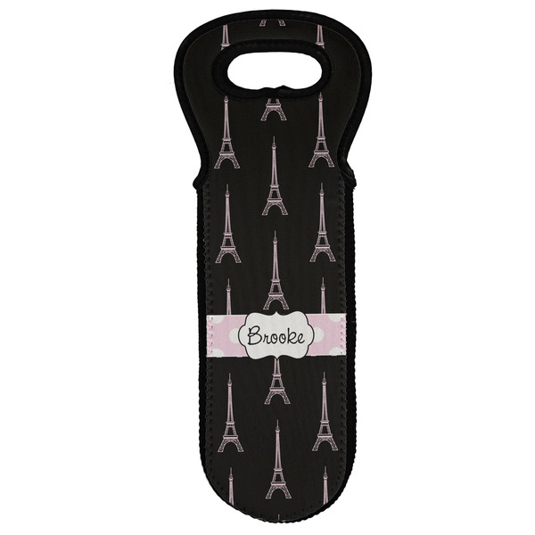 Custom Black Eiffel Tower Wine Tote Bag (Personalized)