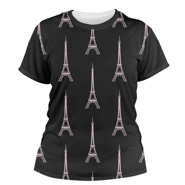 Custom Black Eiffel Tower Women's Crew T-Shirt - 2X Large