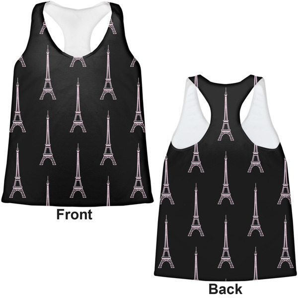 Black Eiffel Tower Womens Racerback Tank Tops - Medium - Front and Back