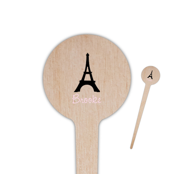 Custom Black Eiffel Tower 4" Round Wooden Food Picks - Single Sided (Personalized)