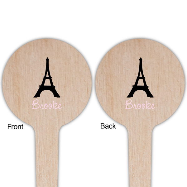 Black Eiffel Tower Wooden 4" Food Pick - Round - Double Sided - Front & Back