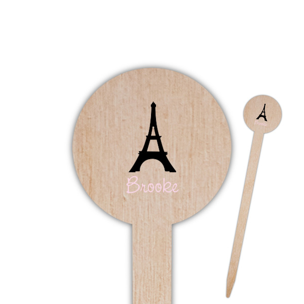 Custom Black Eiffel Tower Round Wooden Food Picks (Personalized)