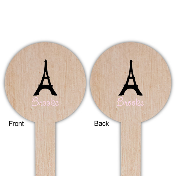 Black Eiffel Tower Wooden 6" Food Pick - Round - Double Sided - Front & Back